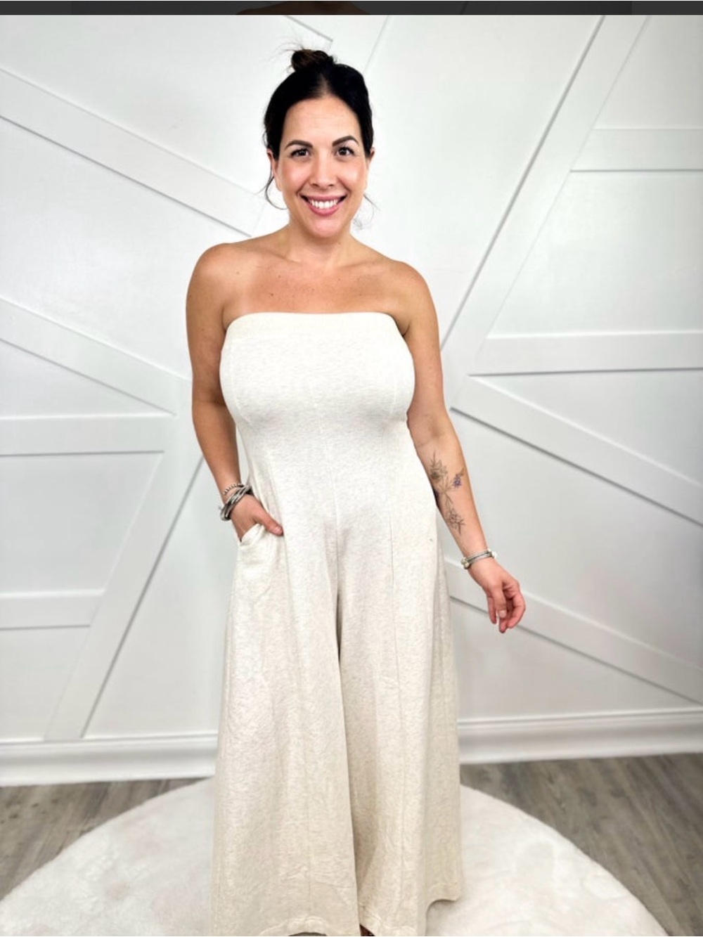 Strapless Wide-Leg Jumpsuit in black
